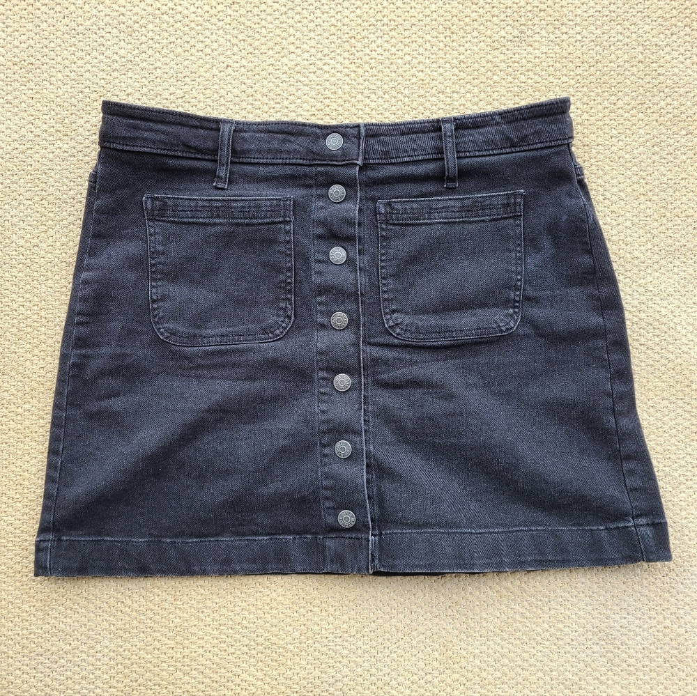 MADEWELL: Black Denim Button-Down A-Line‎ Mini Skirt